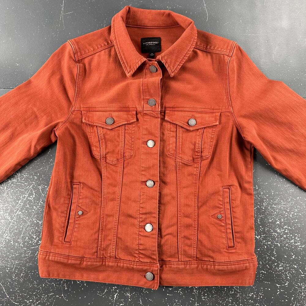 Liverpool Denim Jacket Womens Medium Rust Burnt Orange Trucker Soft Stretchy EUC - Picture 2 of 7